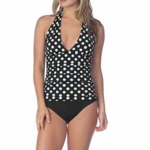 2 BAMBOO Ladies' Swimsuit Black & White Polka Dot Size XXL 14-16 Tummy Control